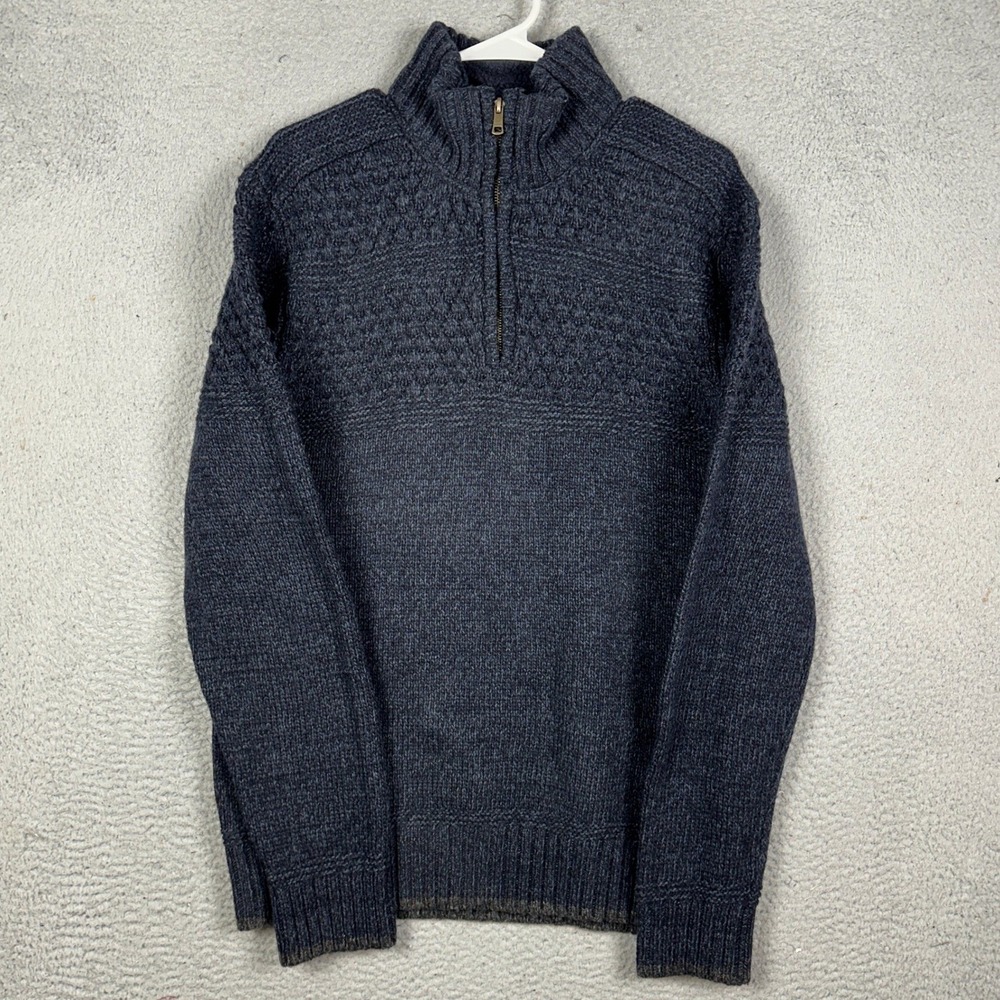 Fat Face Wool Blend Sweater Knit Mens Medium Dark Blue Quarter Zip Pullover EUC